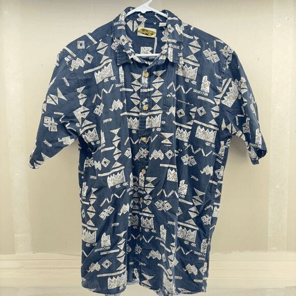 Vintage Body Glove Mens Large Button Down Black Ancient Symbol Casual Camp Shirt - Picture 1 of 3